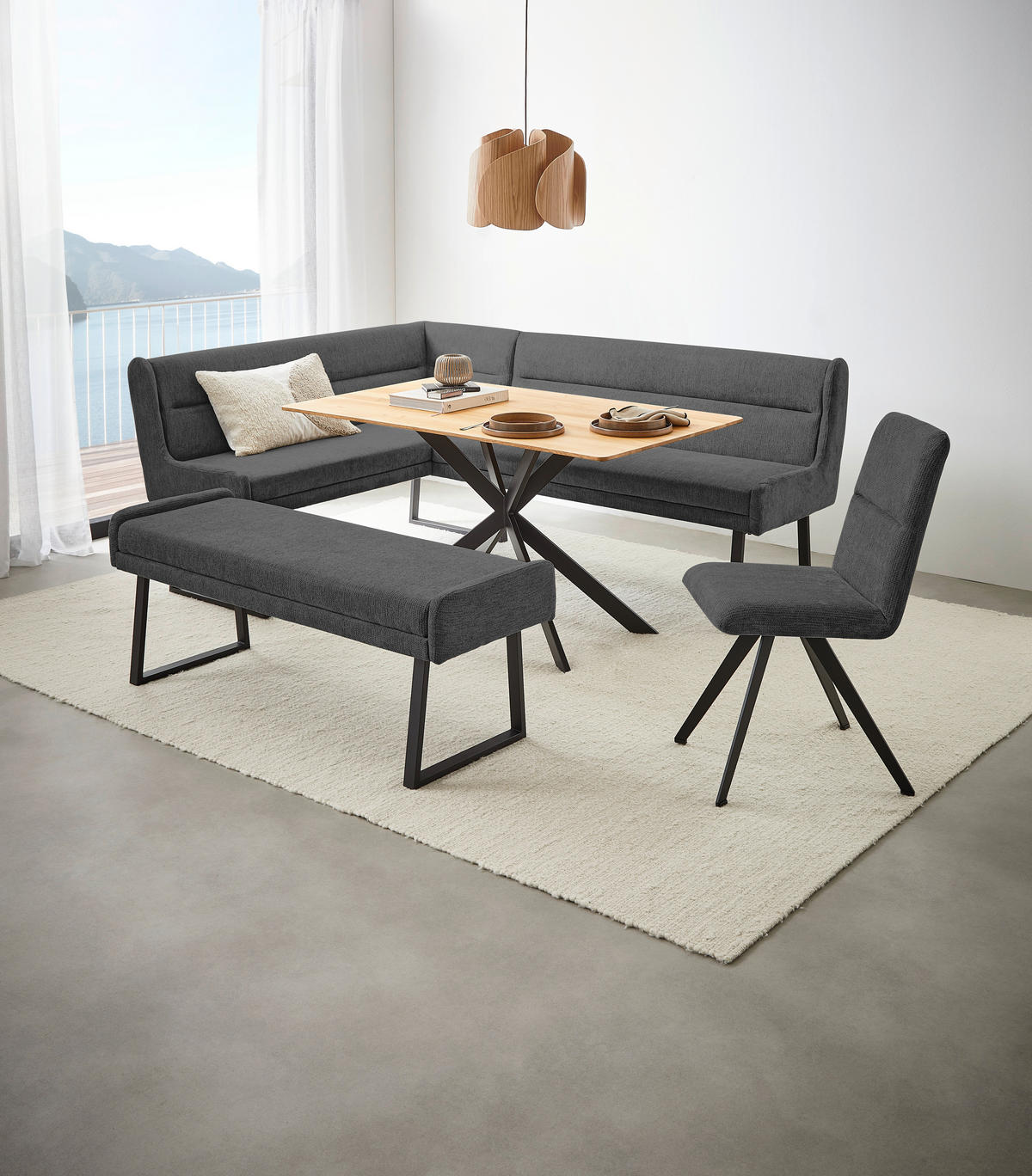 ECKBANK 159/217 cm Webstoff Schwarz, Dunkelgrau   - Dunkelgrau/Schwarz, Design, Textil/Metall (159/217cm) - Novel