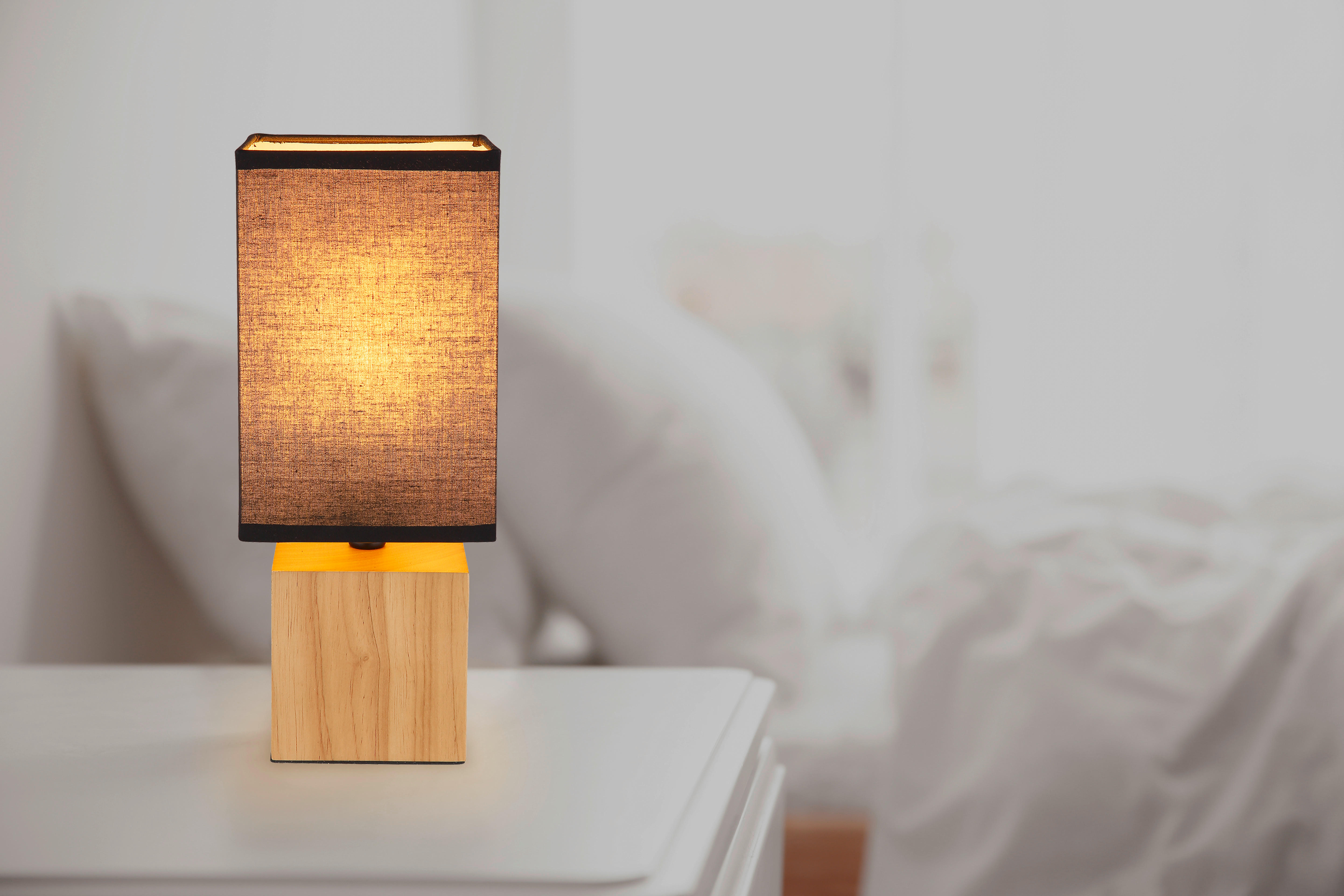 TISCHLEUCHTE 12/12/30 cm   - Schwarz/Naturfarben, Design, Holz/Kunststoff (12/12/30cm) - Novel