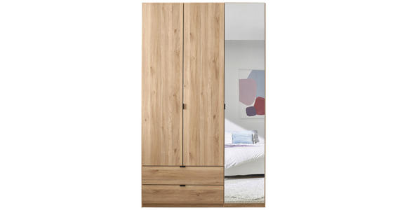 DREHTÜRENSCHRANK 135,4/225,5/57 cm 3-türig Eichefarben - Eichefarben/Schwarz, MODERN, Glas/Holzwerkstoff (135,4/225,5/57cm) - Xora