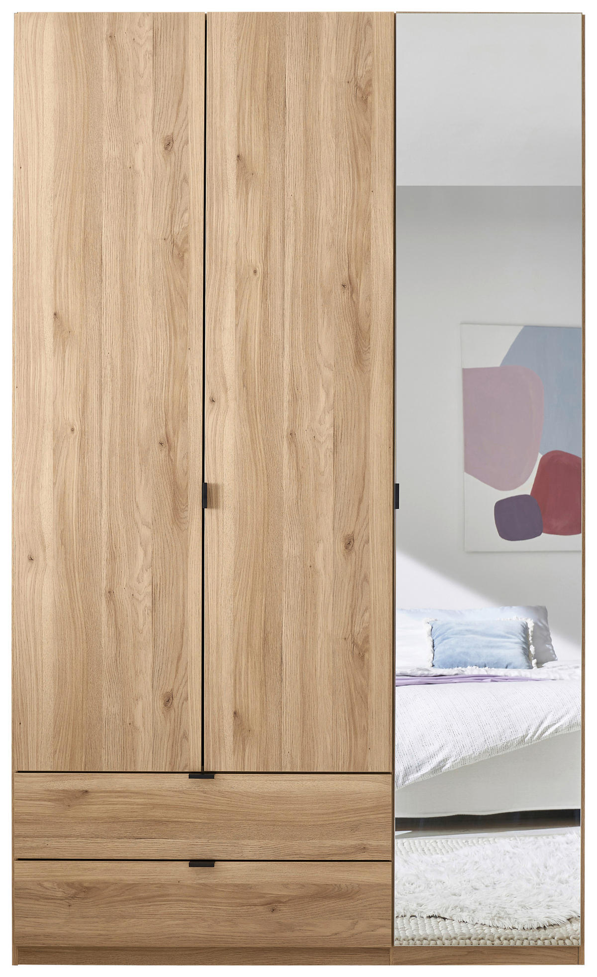 DREHTÜRENSCHRANK 135,4/225,5/57 cm 3-türig Eichefarben  - Eichefarben/Schwarz, MODERN, Glas/Holzwerkstoff (135,4/225,5/57cm) - Xora