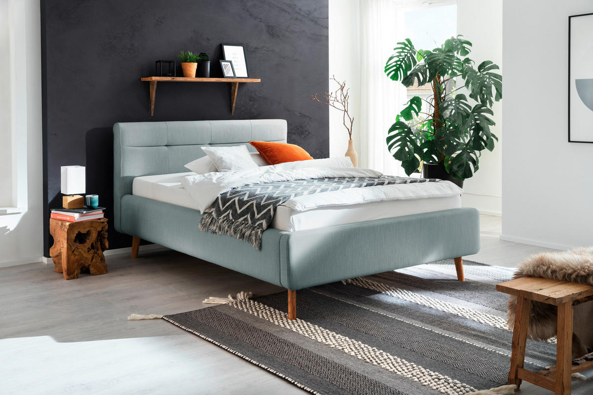 POLSTERBETT Lattenrost, Bettkasten Blau 140/200 cm  - Blau/Eichefarben, KONVENTIONELL, Holz/Textil (140/200cm) - Boxxx