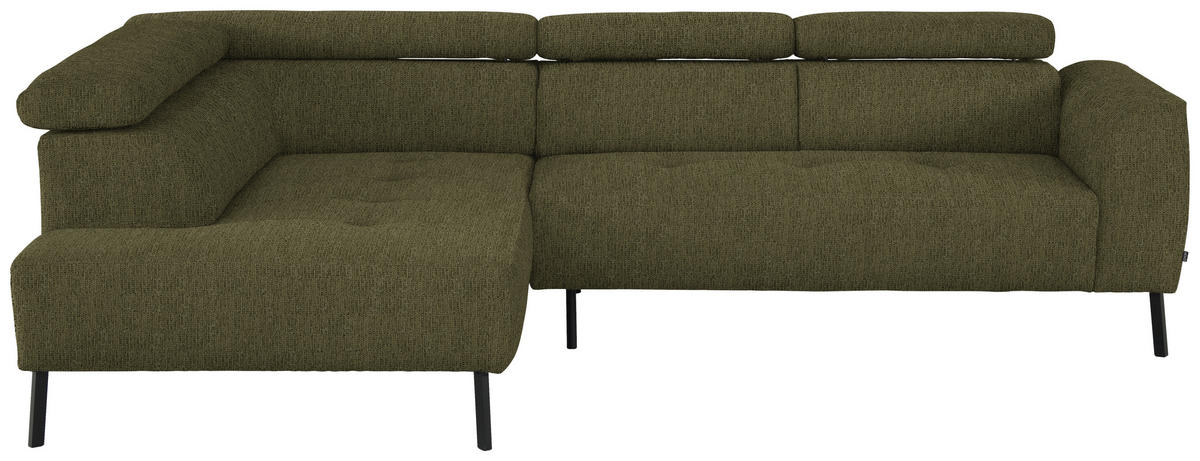 ECKSOFA in Webstoff Olivgrün  205/280 cm  - Schwarz/Olivgrün, Design, Textil/Metall (205/280cm) - Xora