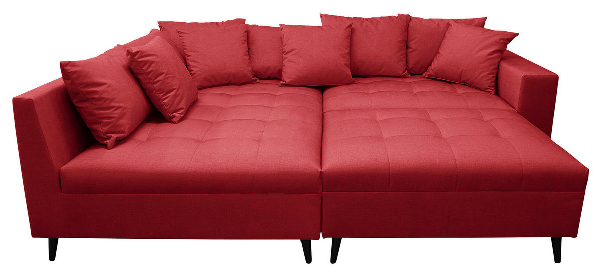 Ecksofa inkl. Hocker in Mikrofaser Rot  - Rot/Schwarz, Design, Holz/Textil (174/247cm) - MID.YOU