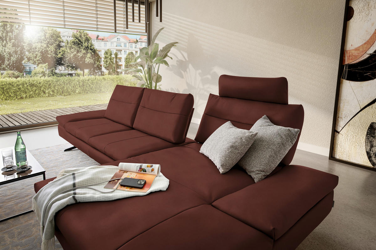 ECKSOFA in Echtleder Schlammfarben  - Schlammfarben/Schwarz, Modern, Leder/Metall (342/158cm) - Chilliano