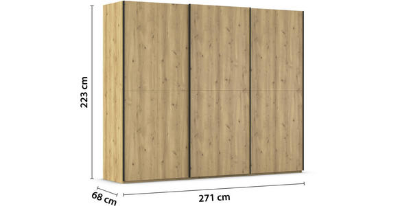 SCHWEBETÜRENSCHRANK 270/223/68 cm 3-türig Eichefarben  - Eichefarben/Schwarz, Design, Holz/Holzwerkstoff (270/223/68cm) - Novel
