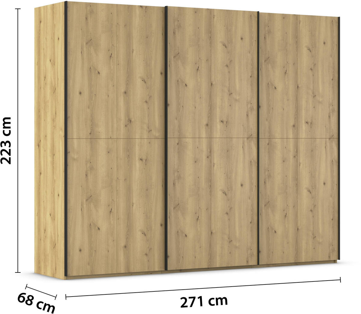 SCHWEBETÜRENSCHRANK 270/223/68 cm 3-türig Eichefarben  - Eichefarben/Schwarz, Design, Holz/Holzwerkstoff (270/223/68cm) - Novel