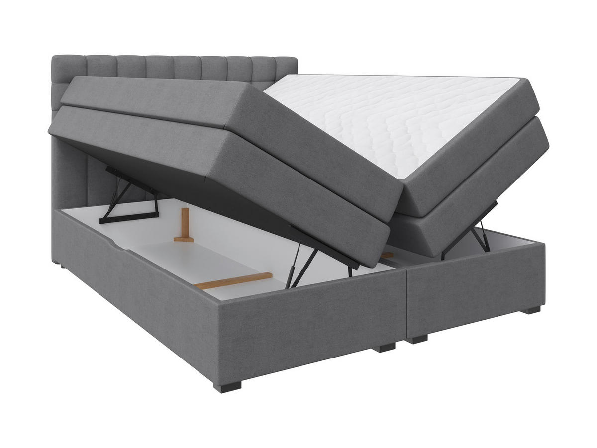 BOXSPRINGBETT 200/200 cm,  in Grau, Bettkasten, Topper, Matratzen, H3 = fest  - Schwarz/Grau, KONVENTIONELL, Kunststoff/Textil (200/200cm) - Boxxx