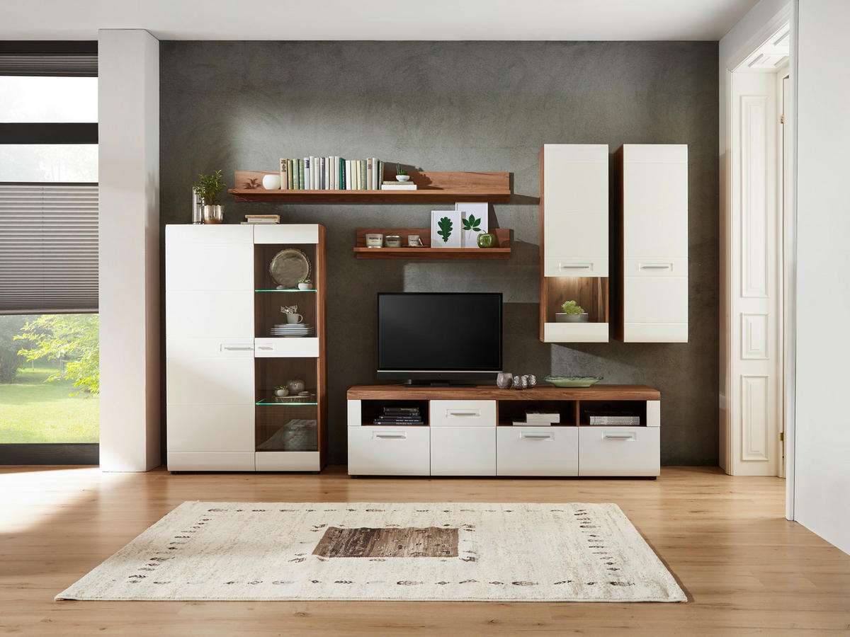 VITRINA, bela, barve hrasta - barve kroma/barve hrasta, Design, umetna masa/steklo (95/155,9/37,1cm) - Xora