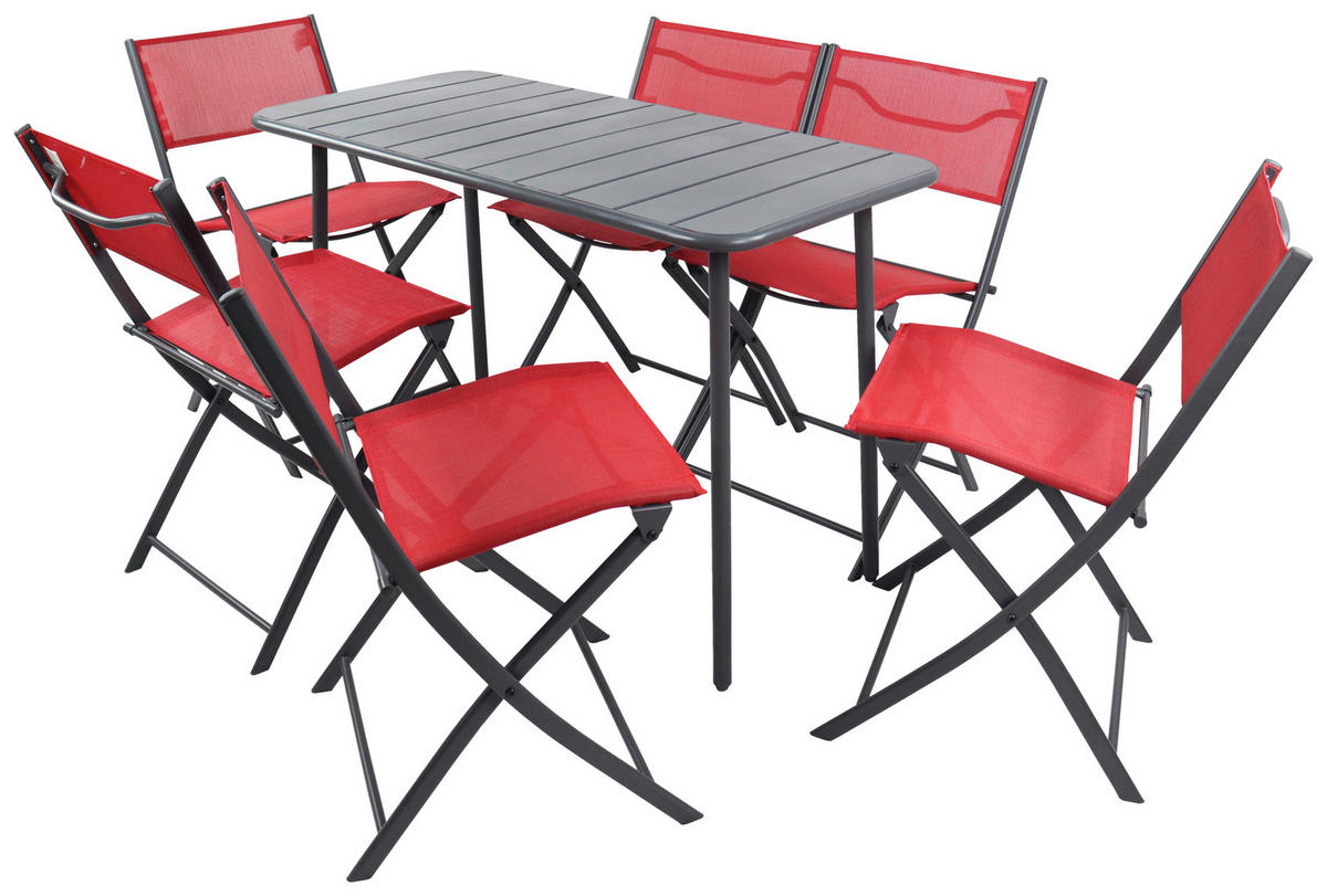 GARTENSET  7-teilig  - Rot/Schwarz, Modern, Kunststoff/Textil - Ambia Garden