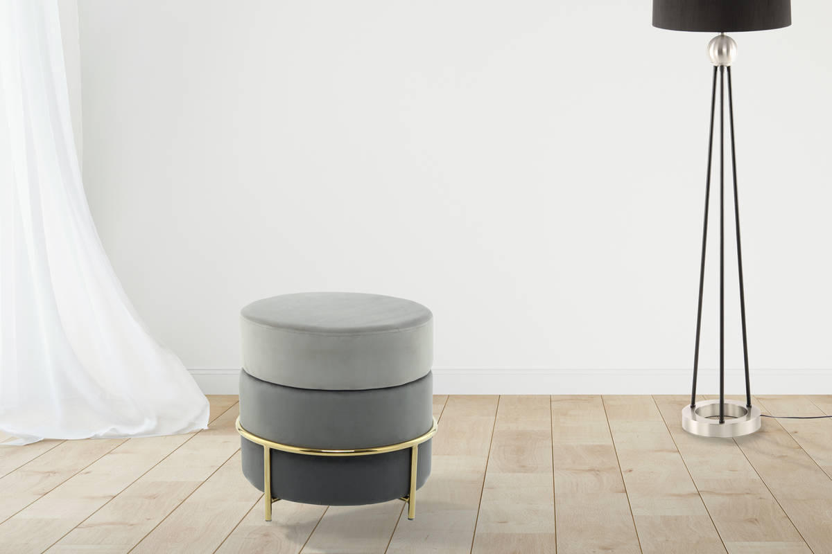 HOCKER Samt Grau, Goldfarben  - Goldfarben/Grau, Basics, Textil/Metall (48,5/46/48,5cm) - Kayoom