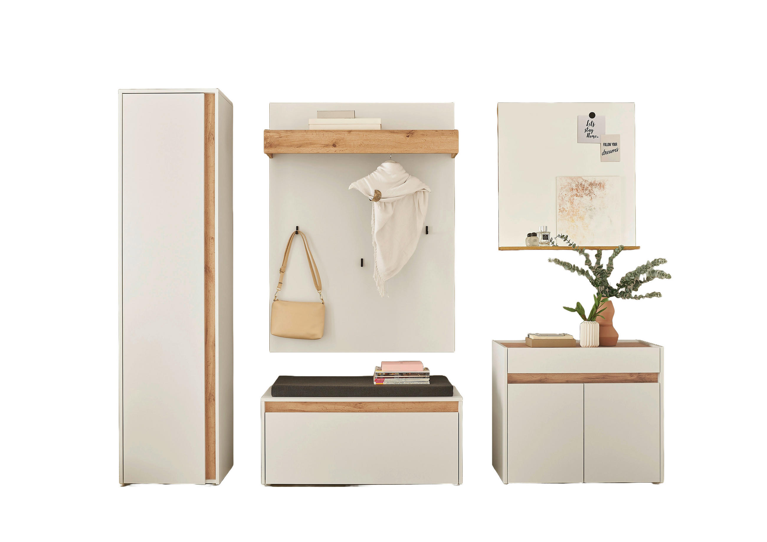 GARDEROBE 6-teilig  in 260/200/40 cm  - Eiche Wotan/Weiß, Design, Holzwerkstoff/Textil (260/200/40cm) - Modante