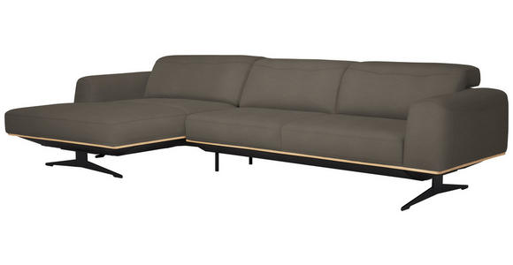 ECKSOFA  in Echtleder Graubraun  163/305 cm  - Eichefarben/Graubraun, Design, Leder/Holz (163/305cm) - Novel