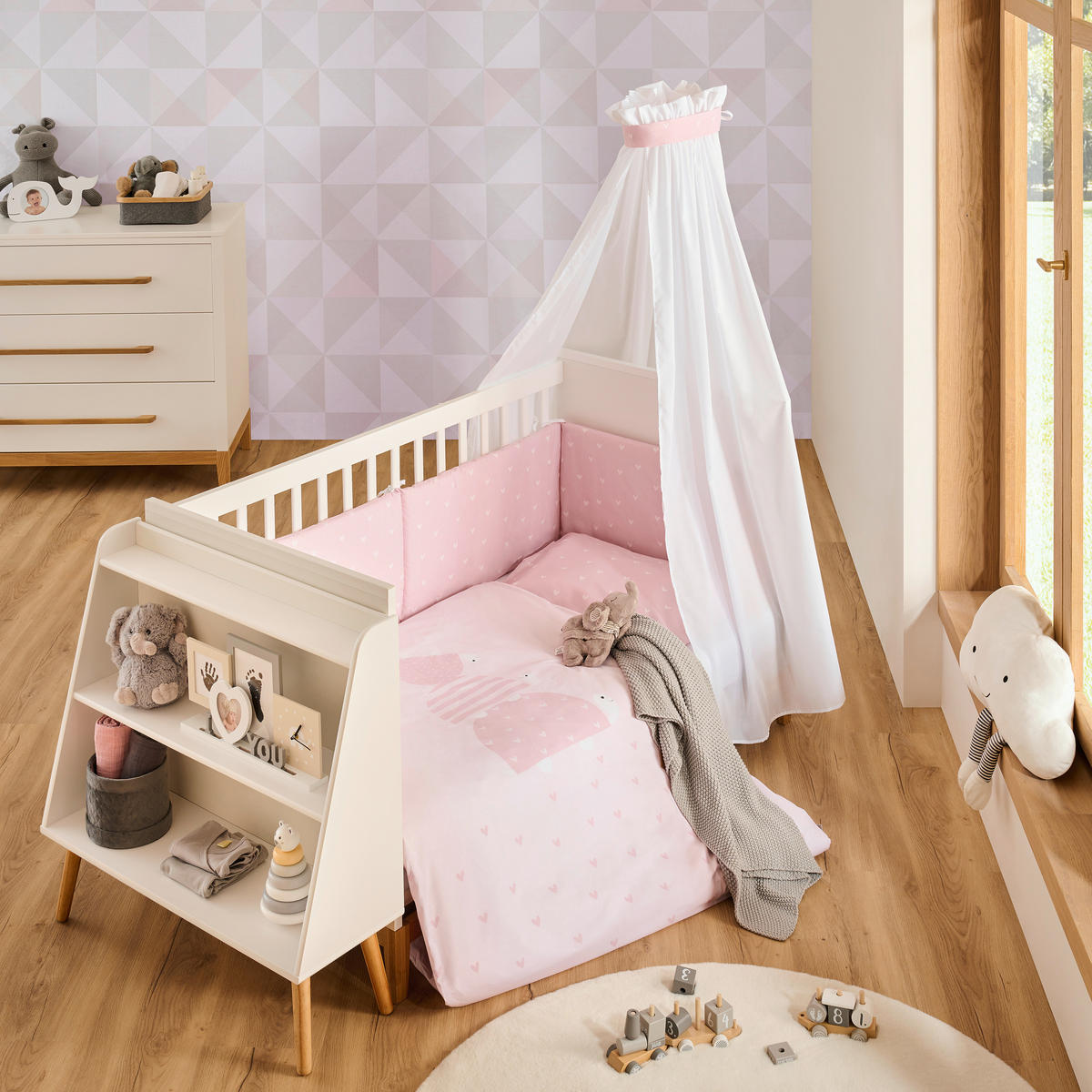 GITTERBETTSET TURTLE FAMILY  - Altrosa/Weiß, Basics, Textil (100/135cm) - Zöllner