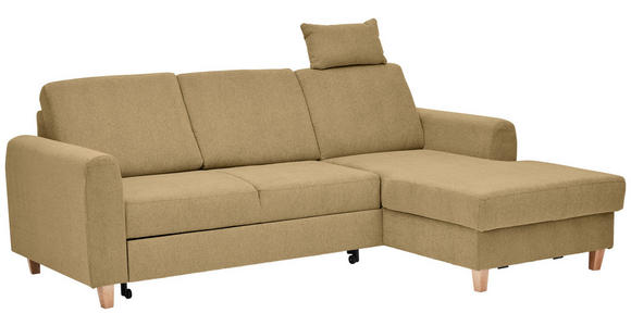 ECKSOFA Honig Flachgewebe  inkl. Bettkasten, Schlaffunktion, Rücken echt, Kopfstütze, Liegefläche im Originalstoff  - Buchefarben/Honig, KONVENTIONELL, Holz/Textil (241/166cm) - Carryhome