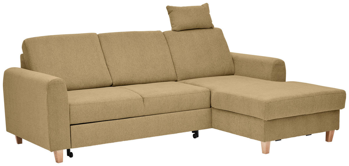 ECKSOFA Honig Flachgewebe  - Buchefarben/Honig, KONVENTIONELL, Holz/Textil (241/166cm) - Carryhome