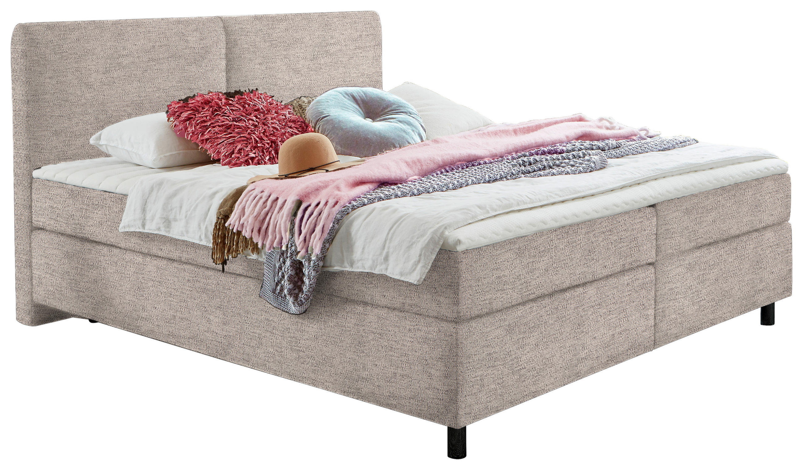 BOXSPRINGBETT 160/200 cm  in Beige  - Beige/Schwarz, Konventionell, Kunststoff/Textil (160/200cm) - Hom`in