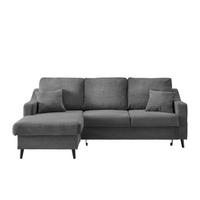 ECKSOFA Grau Cord Zierkissen, Rückenkissen, Bettkasten, Schlaffunktion, Rücken echt, Stauraum, Liegefläche im Originalstoff  - Schwarz/Grau, Design, Holz/Textil (150/228cm) - P & B