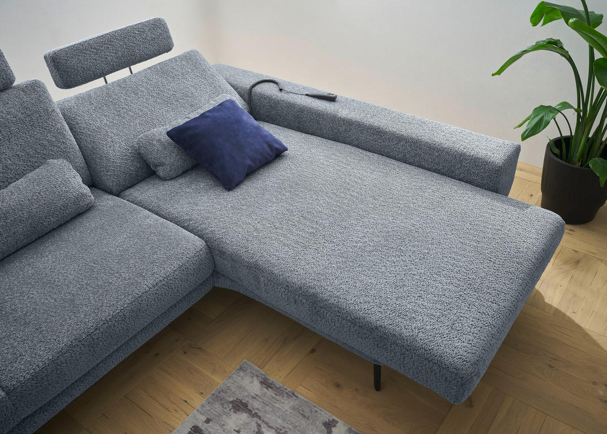 ECKSOFA Blau Chenille  - Blau/Schwarz, KONVENTIONELL, Textil/Metall (294/184cm) - SetOne by Musterring