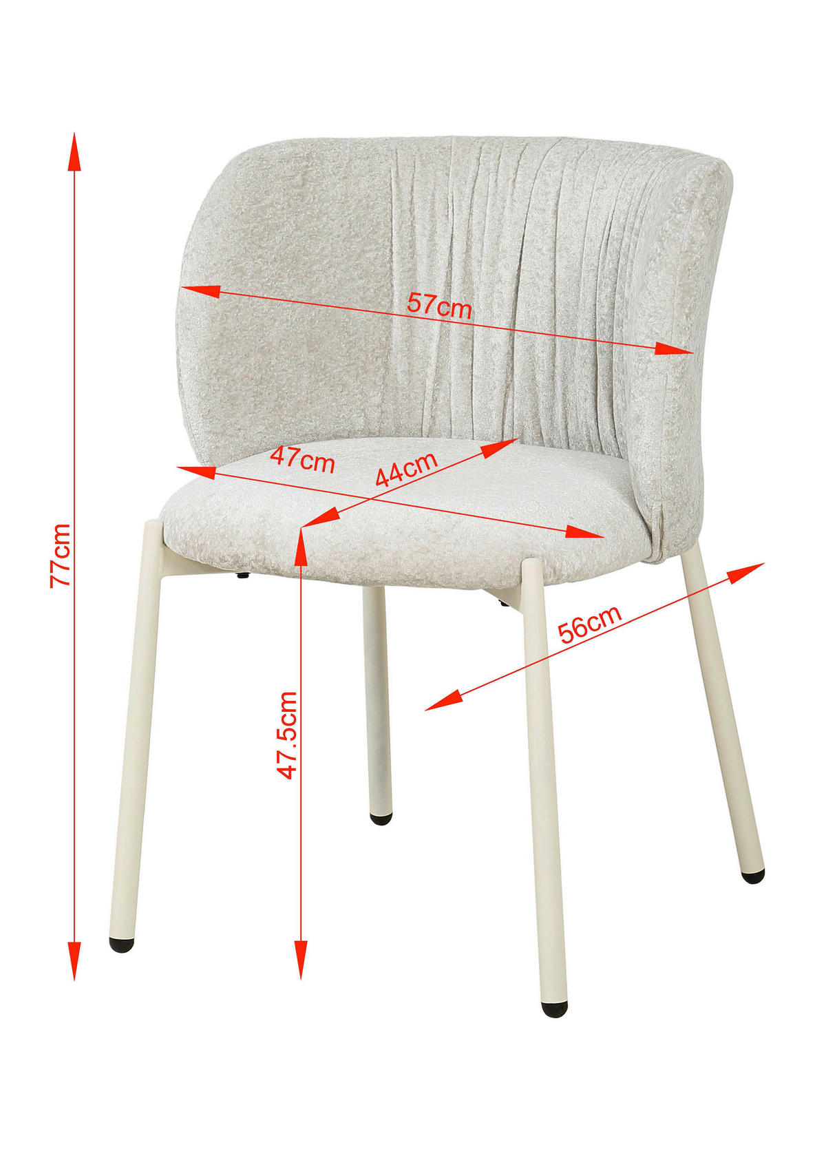 STUHL Chenille Creme  - Creme, Design, Textil/Metall (56,5/77/57cm) - Stylife