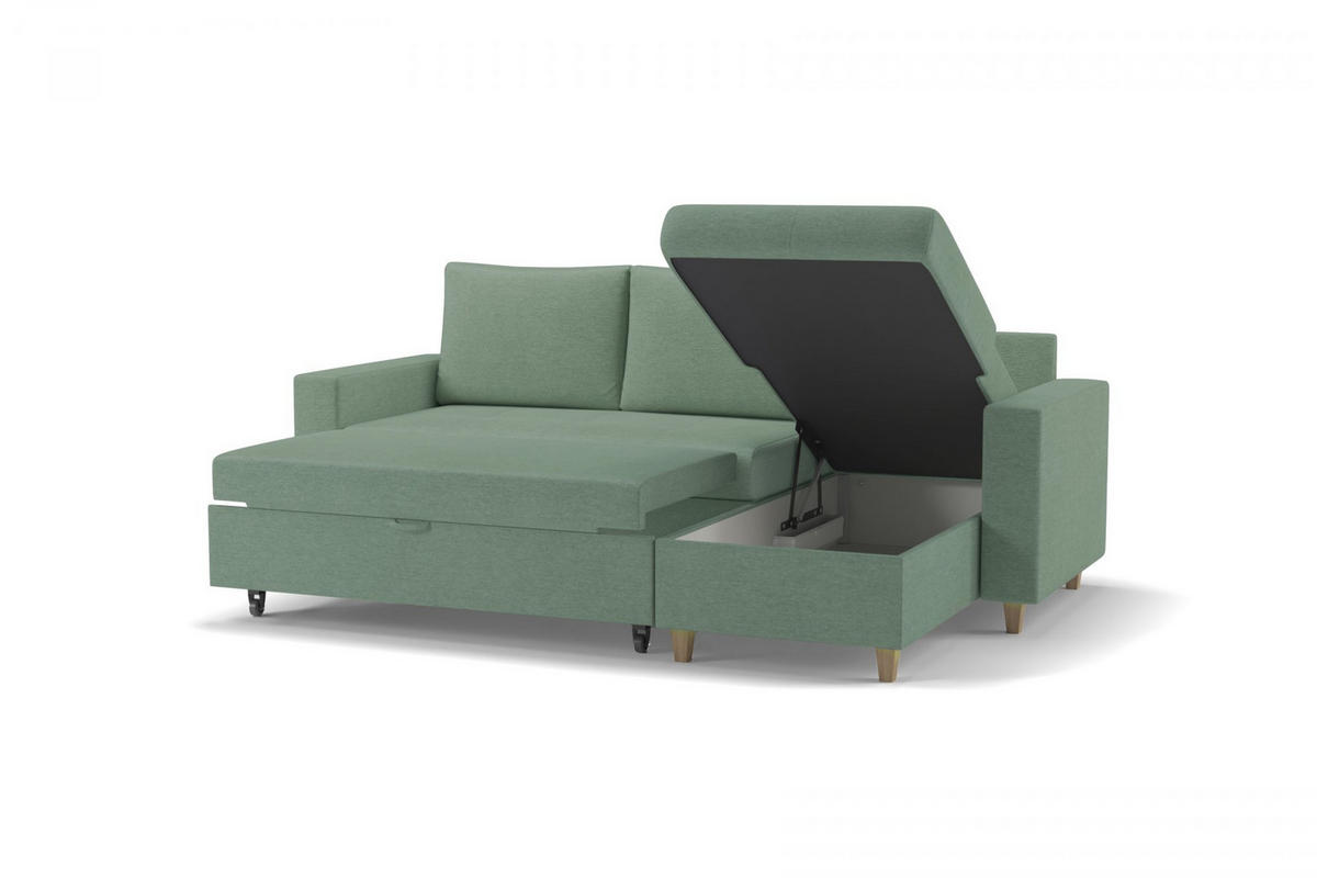 ECKSOFA MARCO in Chenille Mintgrün  227/96 cm  - Buchefarben/Mintgrün, Design, Holz/Holzwerkstoff (227/96cm) - MID.YOU