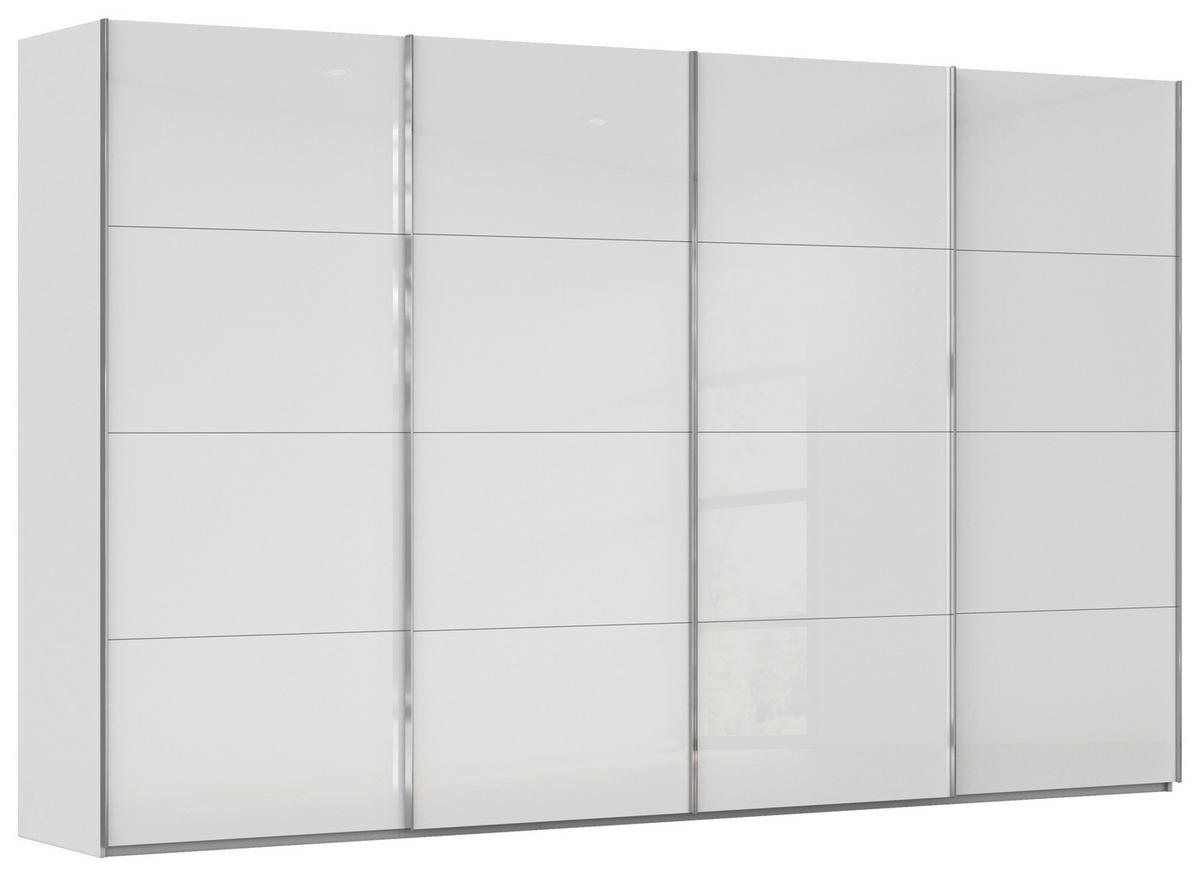 SCHWEBETÜRENSCHRANK 361/223/68 cm 4-türig Weiß, Seidengrau  - Chromfarben/Seidengrau, Design, Glas/Holzwerkstoff (361/223/68cm) - Novel
