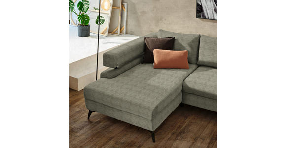 ECKSOFA in Chenille Olivgrün  - Schwarz/Olivgrün, KONVENTIONELL, Textil/Metall (184/265cm) - Hom`in