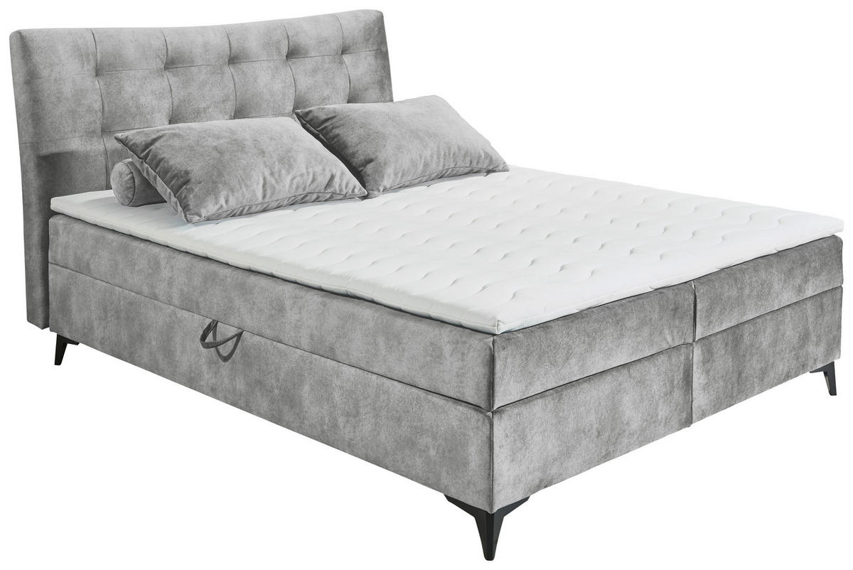 BOX-ÁGY 180/200 cm  szürke  - fekete/szürke, Modern, műanyag/faalapú anyag (180/200cm) - MID.YOU
