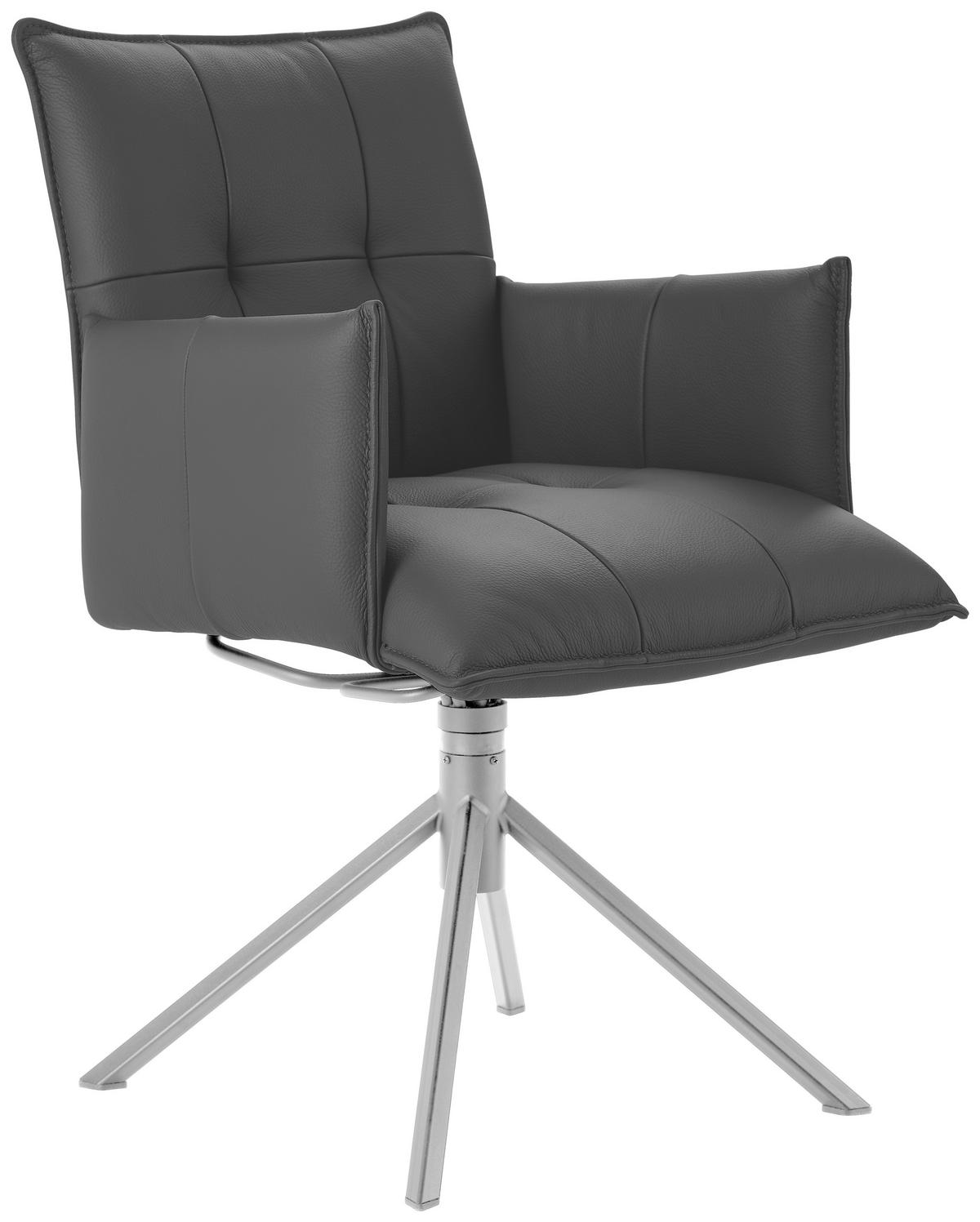 ARMLEHNSTUHL  in Echtleder pigmentiert  - Edelstahlfarben/Graphitfarben, Design, Leder/Metall (55/85/65cm) - Valnatura