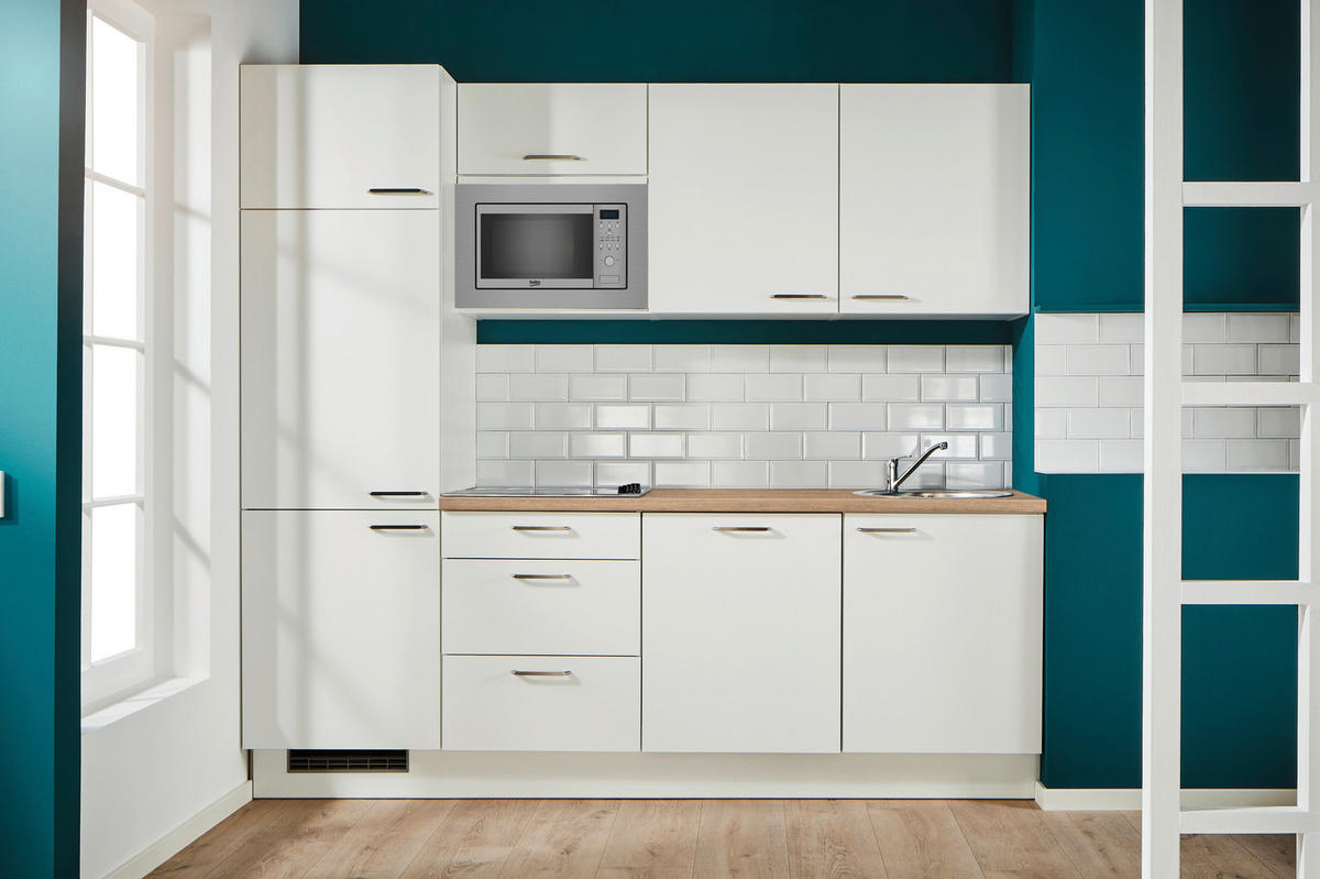 KÜCHENLEERBLOCK 240 cm   in Weiß, Eichefarben  - Edelstahlfarben/Eichefarben, Design, Holzwerkstoff/Metall (240cm) - Pino