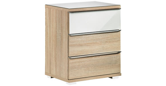 NACHTKÄSTCHEN in Weiß, Sonoma Eiche - Chromfarben/Weiß, Design, Glas/Holzwerkstoff (51/62/40cm) - Moderano