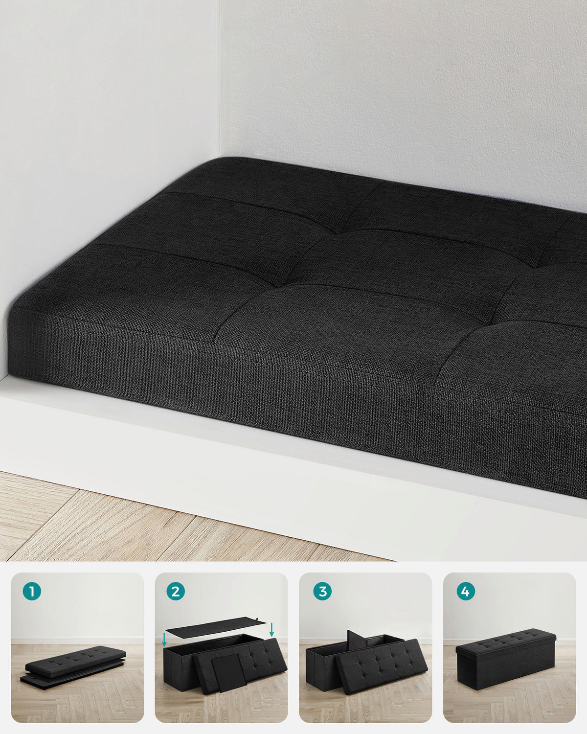 TRUHENBANK in Textil, Holzwerkstoff 110/38/38 cm  - Schwarz, Basics, Holzwerkstoff/Textil (110/38/38cm)