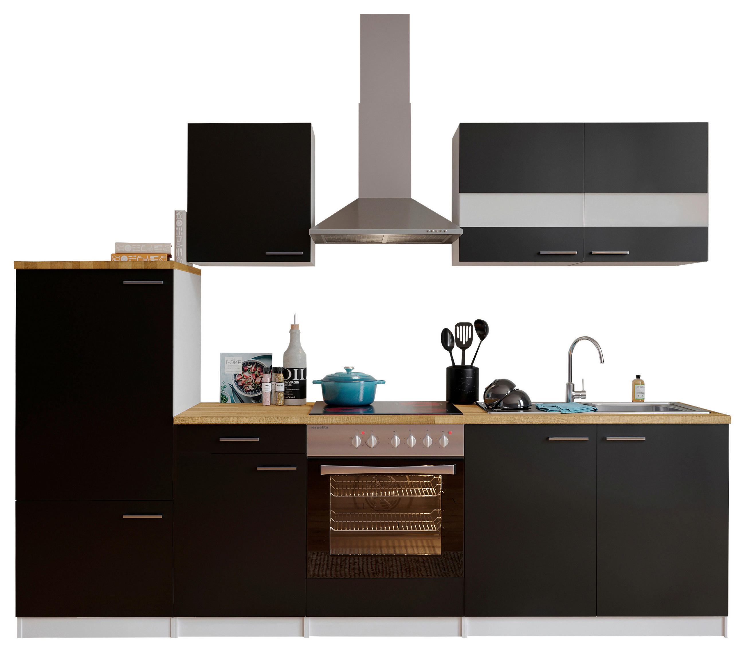MODULKÖK UTAN VITVAROR 270 cm   i svart  - vit/nötfärg, Basics, metall/trämaterial (270cm) - Respekta