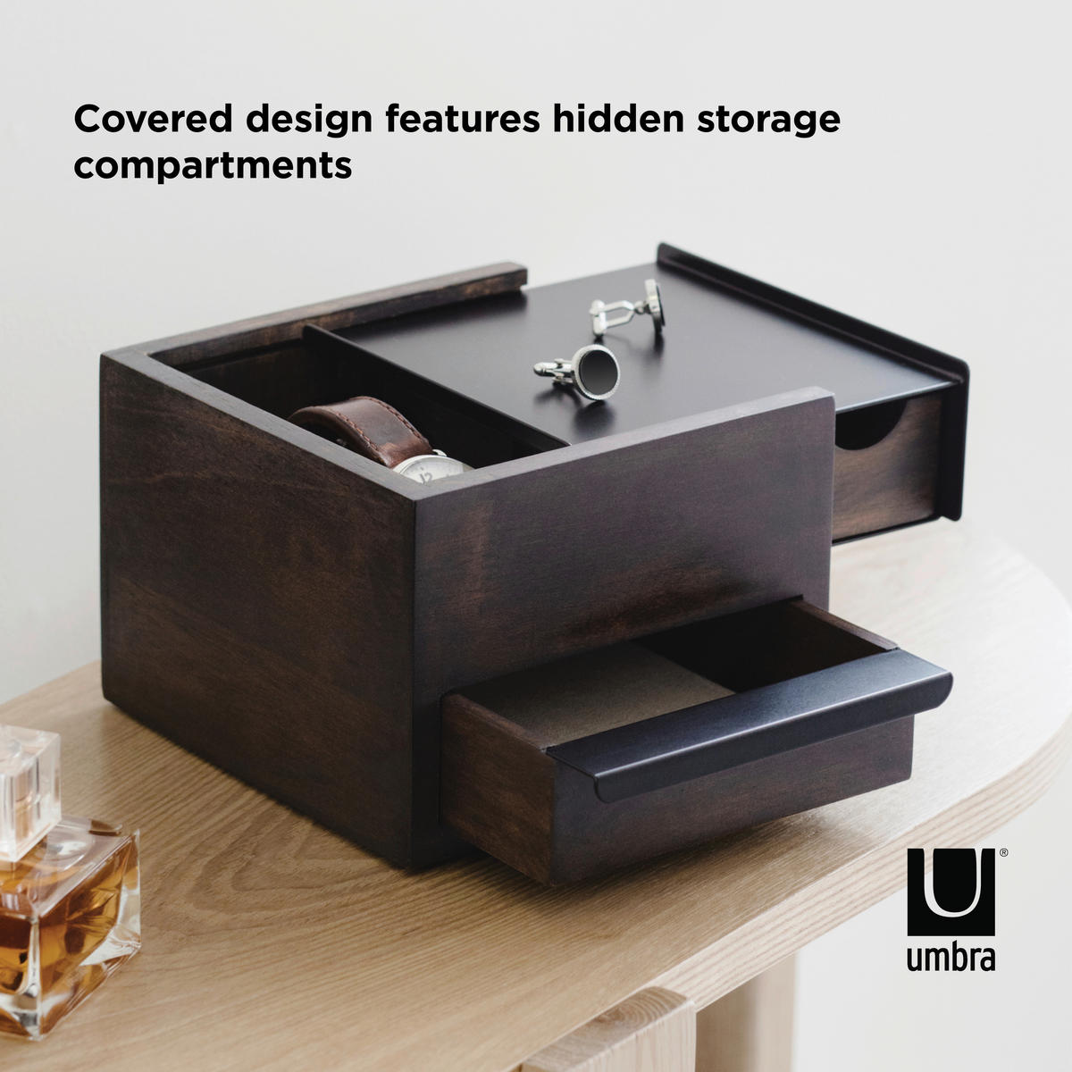 SCHMUCKBOX - Walnussfarben/Schwarz, Design, Holz/Metall (17/11,2/15,2cm) - Umbra