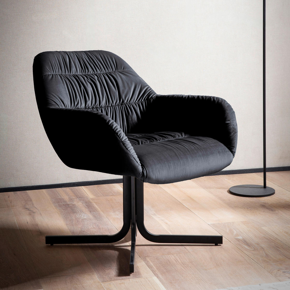 SESSEL in Samt Schwarz  - Schwarz, Design, Textil/Metall (64/74/68cm) - Livetastic