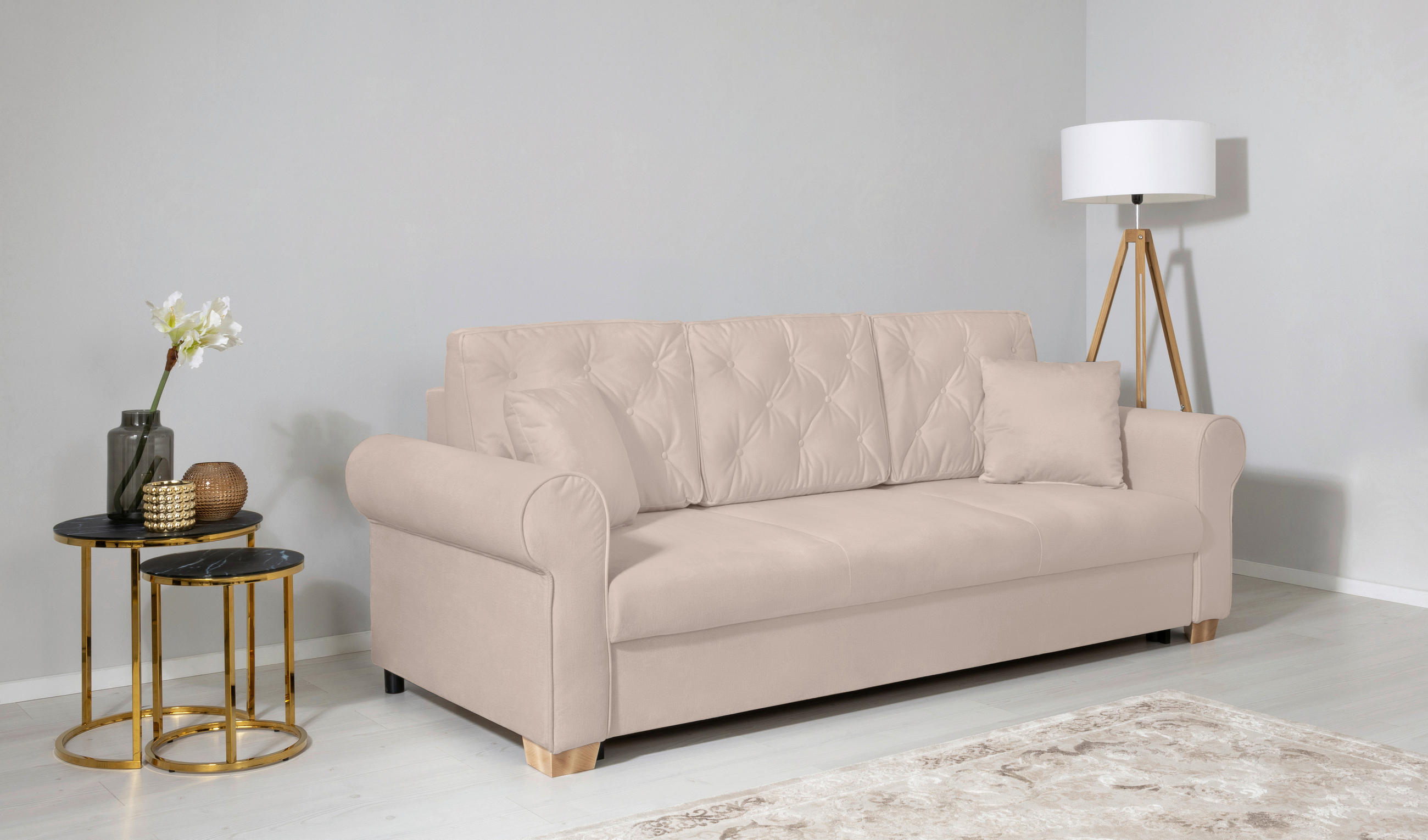 SCHLAFSOFA in Beige  - Beige/Buchefarben, Design, Holz/Textil (240/94/98cm) - MID.YOU