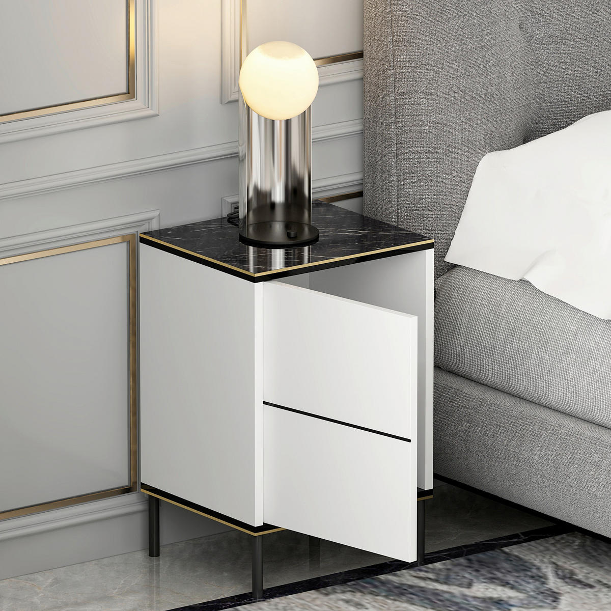 NATTDUKSBORD i svart, vit  - vit/svart, Design, metall/trämaterial (40/60/35cm) - Livetastic