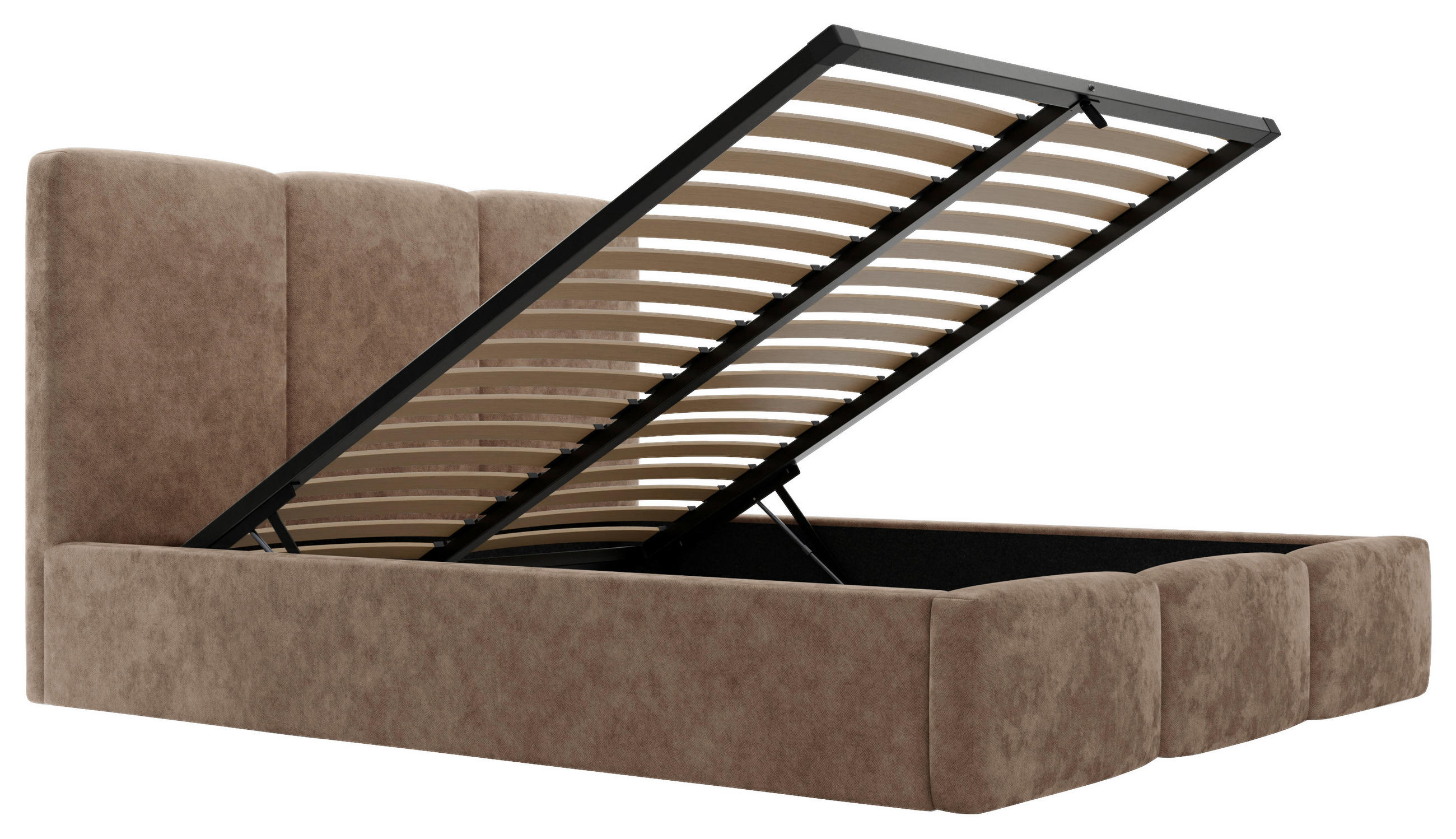 POLSTERBETT Lattenrost, Bettkasten 140/200 cm  in Schlammfarben  - Schlammfarben/Schwarz, Design, Holz/Textil (140/200cm) - Boxxx