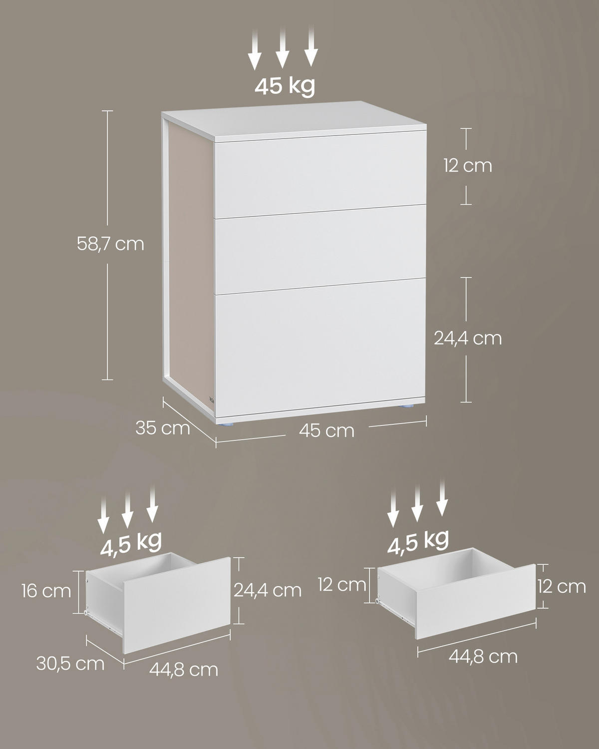 NACHTTISCH 45/58,7/35 cm  in Weiß, Beige  - Beige/Weiß, MODERN, Holzwerkstoff (45/58,7/35cm) - MID.YOU