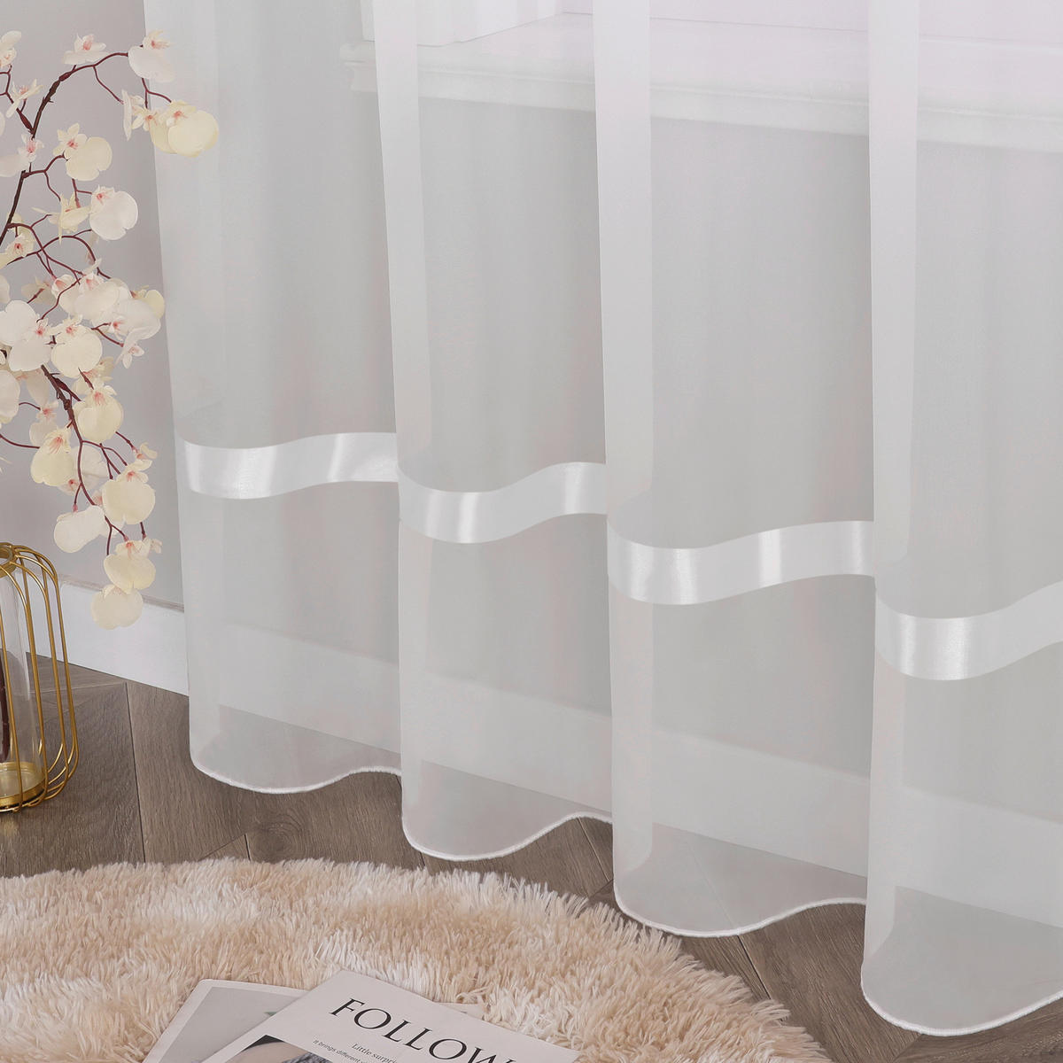 FERTIGVORHANG  transparent  450/170 cm   - Weiß Hochglanz, Basics, Textil (450/170cm) - Joyswahl