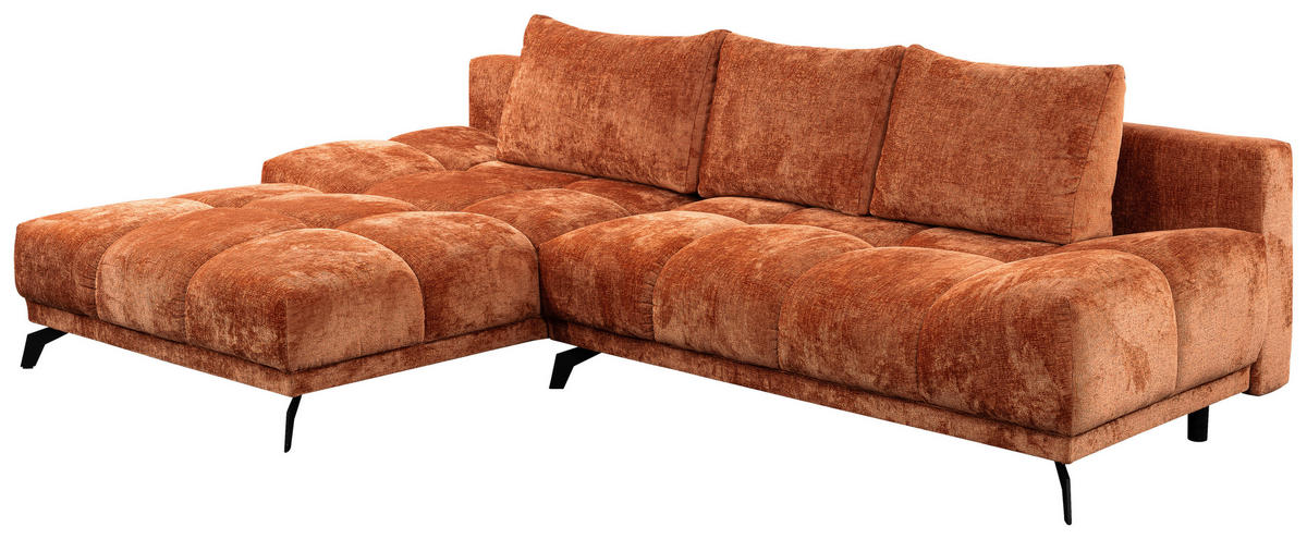 ECKSOFA in Chenille Rostfarben  - Rostfarben/Schwarz, Modern, Textil/Metall (182/290cm) - Hom`in