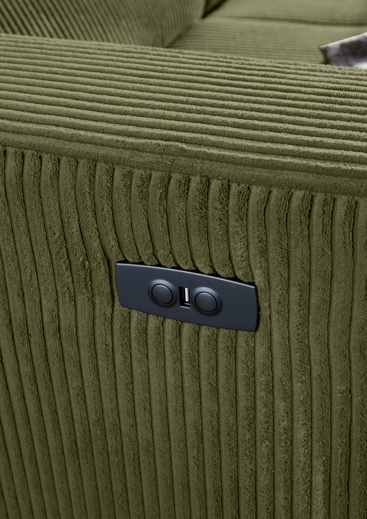 ECKSOFA Dunkelgrün Cord Rücken echt, Kopfteilverstellung, Sitzvorzug  - Dunkelgrün/Schwarz, KONVENTIONELL, Textil/Metall (257/170cm) - Carryhome
