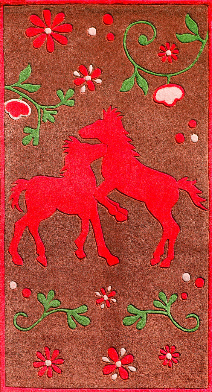 Kinderteppich Pferd Braun/Pink 80x150 cm