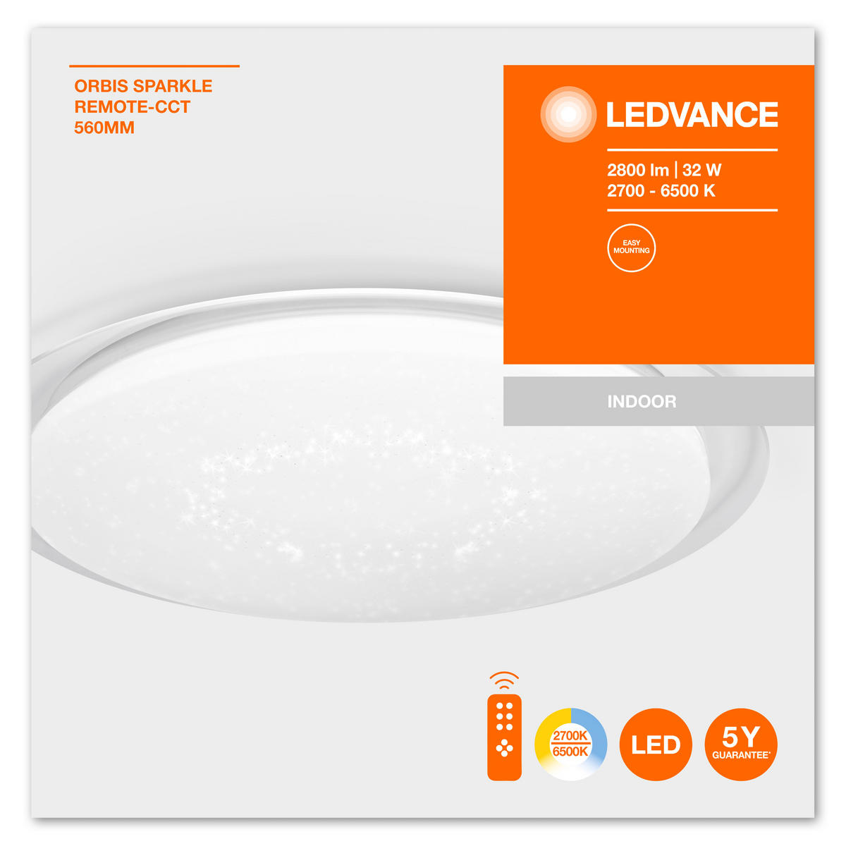 LED-DECKENLEUCHTE Orbis Sparkle 62,6/54,6/63,7 cm   - Weiß, Basics, Kunststoff/Metall (62,6/54,6/63,7cm) - Ledvance