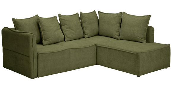 ECKSOFA  in Chenille Olivgrün  - Schwarz/Olivgrün, KONVENTIONELL, Kunststoff/Textil (233/193cm) - Carryhome