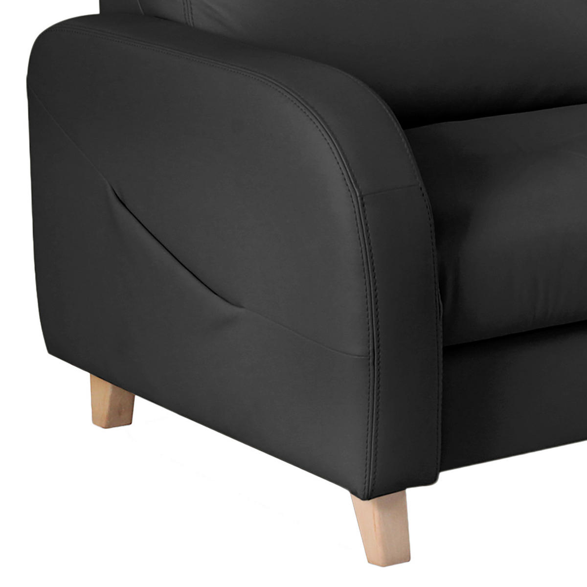 ECKSOFA Schwarz Echtleder Lederlook  - Buchefarben/Schwarz, Design, Leder/Holz (227/168cm) - Livetastic