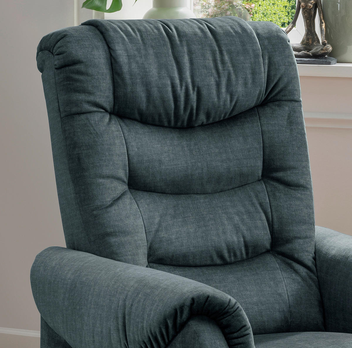 FERNSEHSESSEL in Velours Dunkelblau  - Schwarz/Braun, Design, Kunststoff/Textil (76/106/94cm) - Livetastic