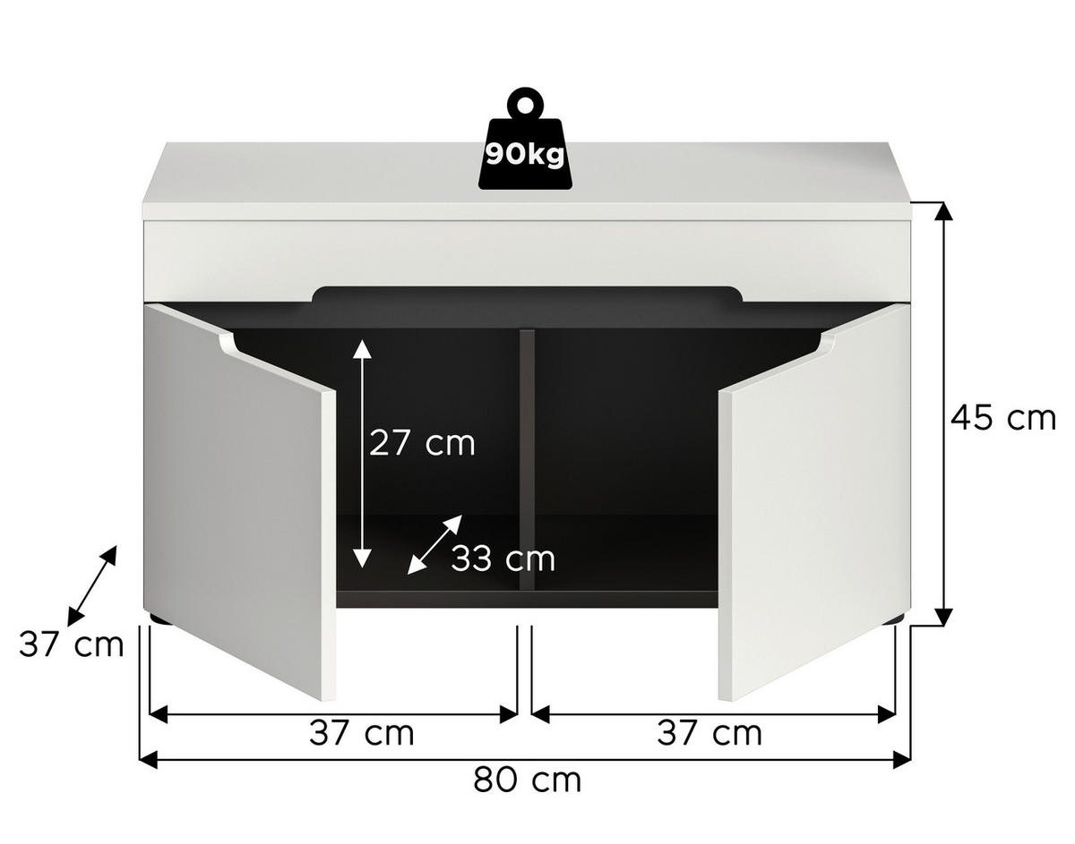 SITZBANK 80/45/37 cm Grau, Weiß Kunststoff  - Schwarz/Weiß, Design, Kunststoff (80/45/37cm) - Livetastic