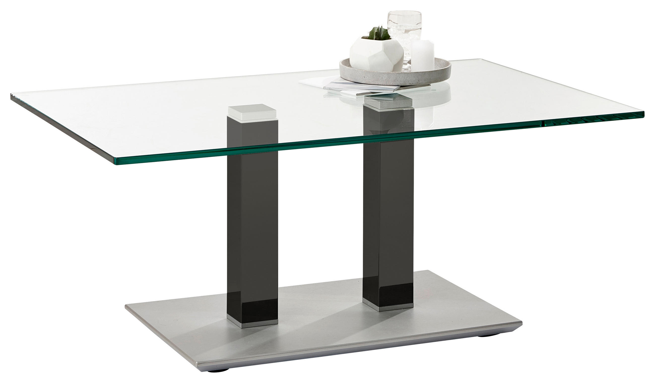 COUCHTISCH Klarglas 110/70/46-65 cm rechteckig Grau, Edelstahlfarben  - Edelstahlfarben/Grau, Design, Glas/Kunststoff (110/70/46-65cm)