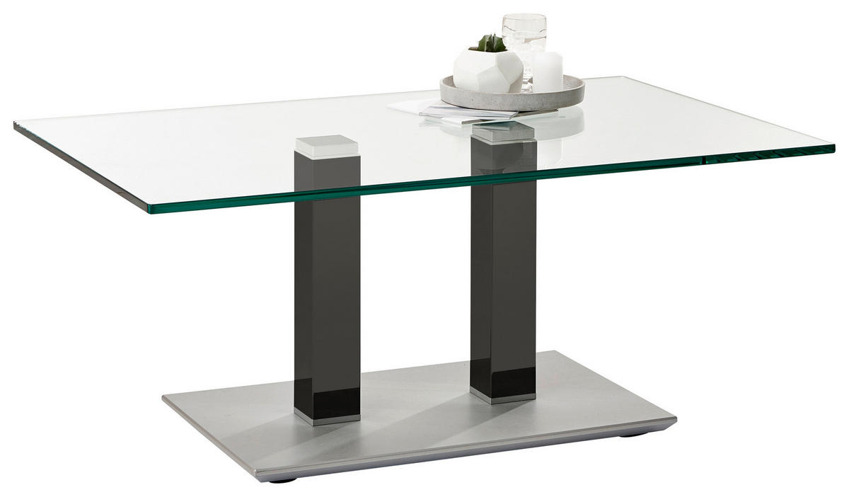 COUCHTISCH Klarglas 110/70/46-65 cm rechteckig Grau, Edelstahlfarben  - Edelstahlfarben/Grau, Design, Glas/Kunststoff (110/70/46-65cm)