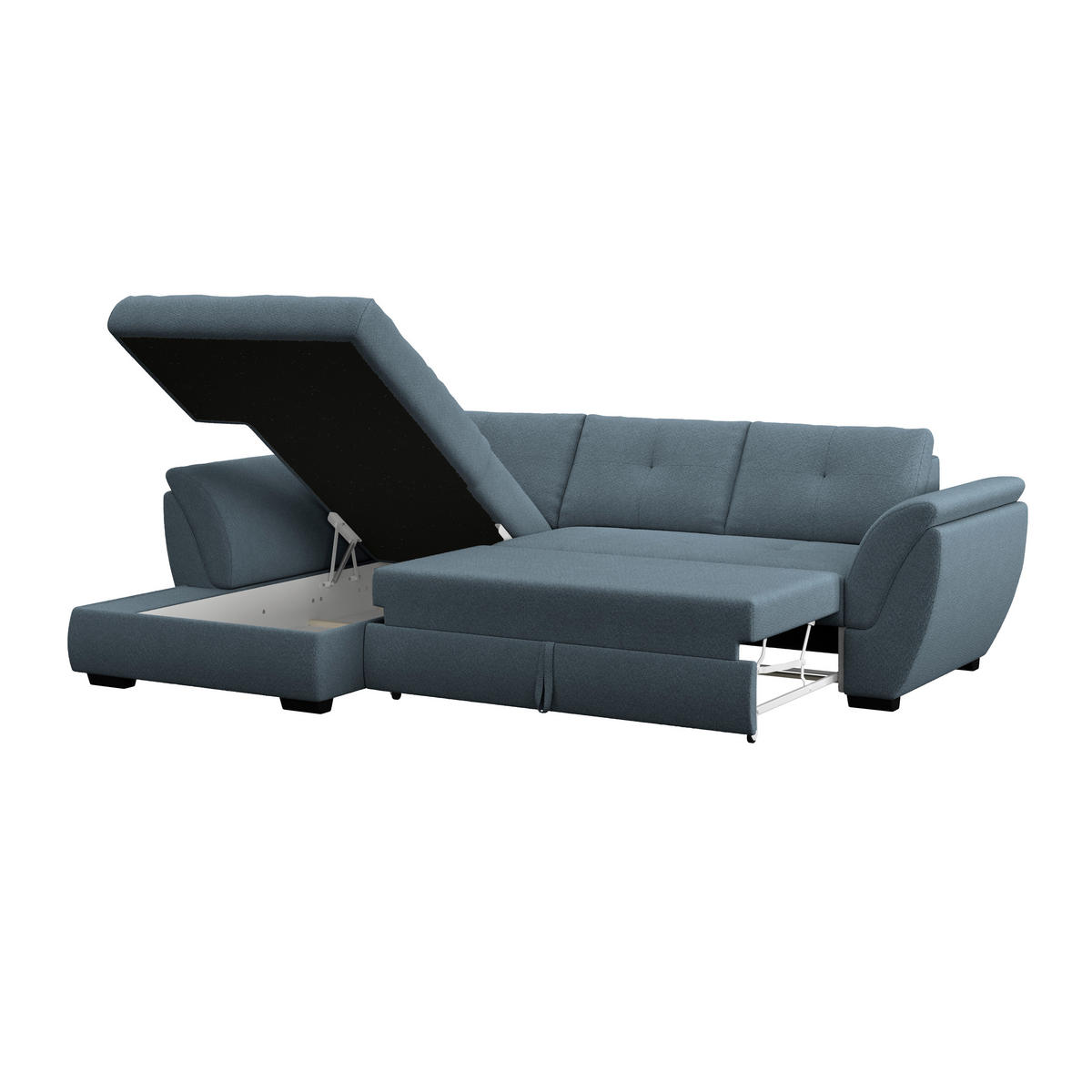 ECKSOFA Blau Zierkissen, Bettkasten, Schlaffunktion, Rücken echt  - Blau/Schwarz, KONVENTIONELL, Kunststoff/Textil (187/278cm) - MID.YOU